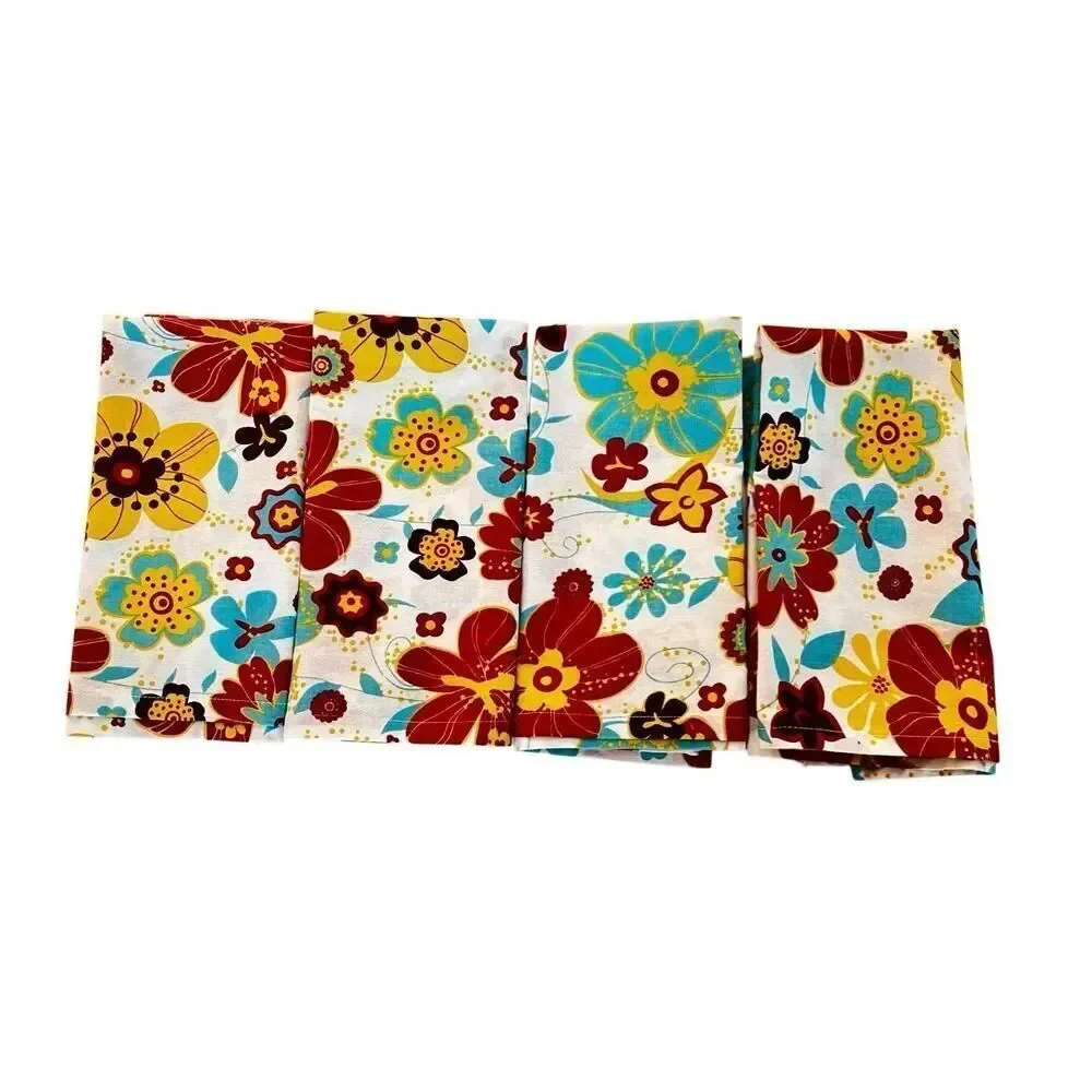 Pier 1 Imports 100% Cotton Napkins Tropical Floral Print Colorful Set of 4 NWT